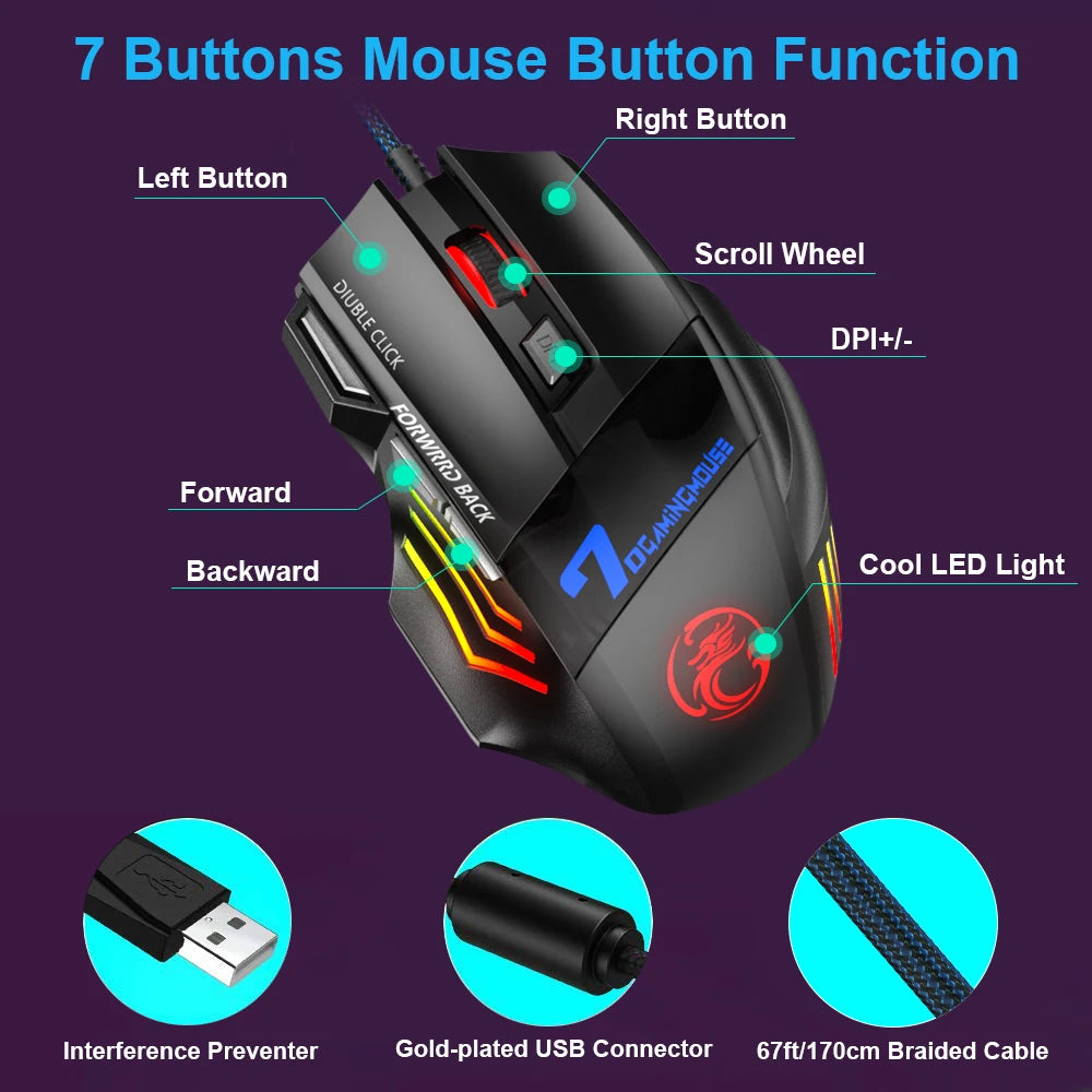 Ergonomic Wired Gaming Mouse LED 5500 DPI USB Computer Mouse Gamer RGB Mice X7 Silent Mause With Backlight Cable For PC Laptop