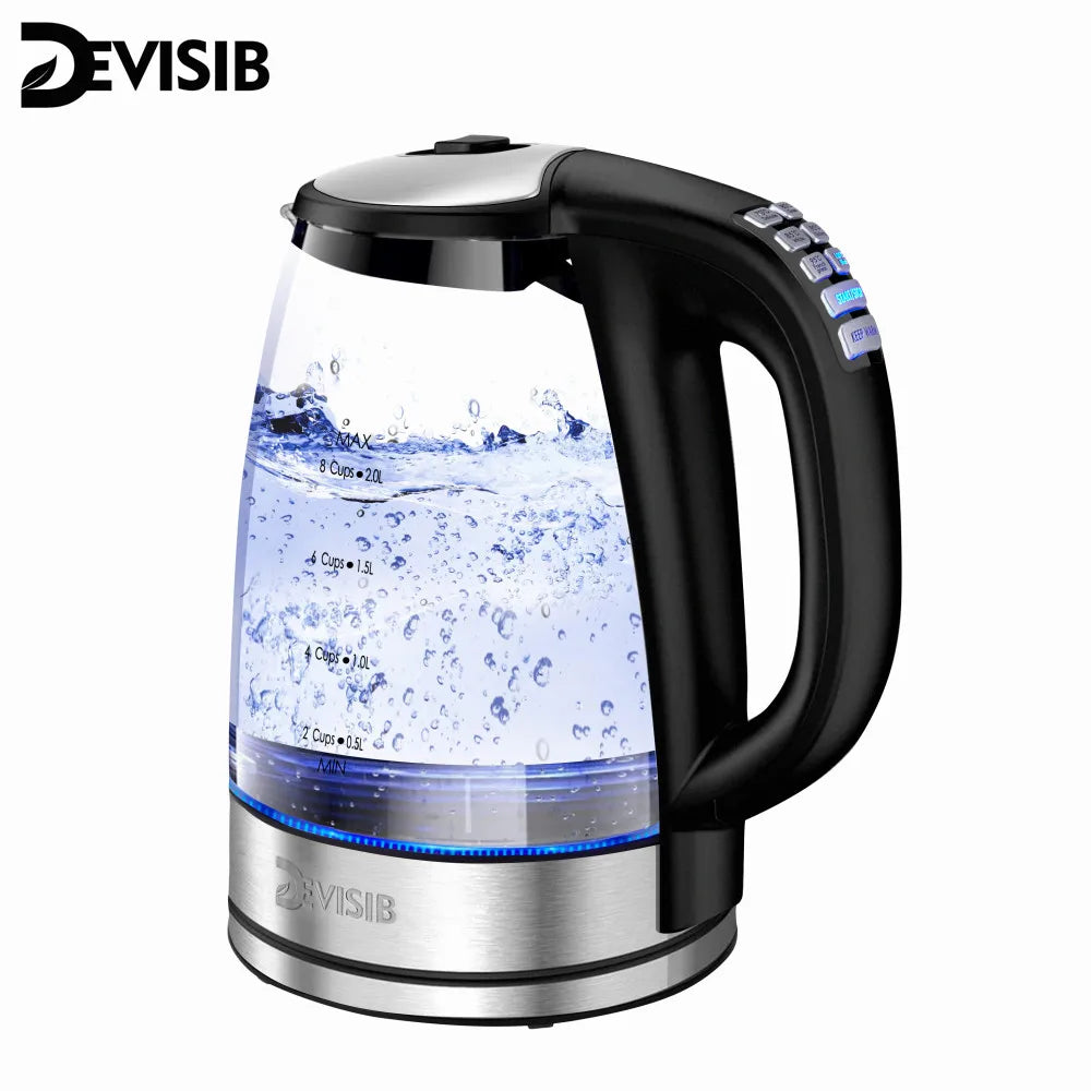 Electric Kettle Temperature Control 4Hours Keep Warm Teapot 2L Glass Tea Coffee Hot Water Boiler BPA Free Home Appliance DEVISIB