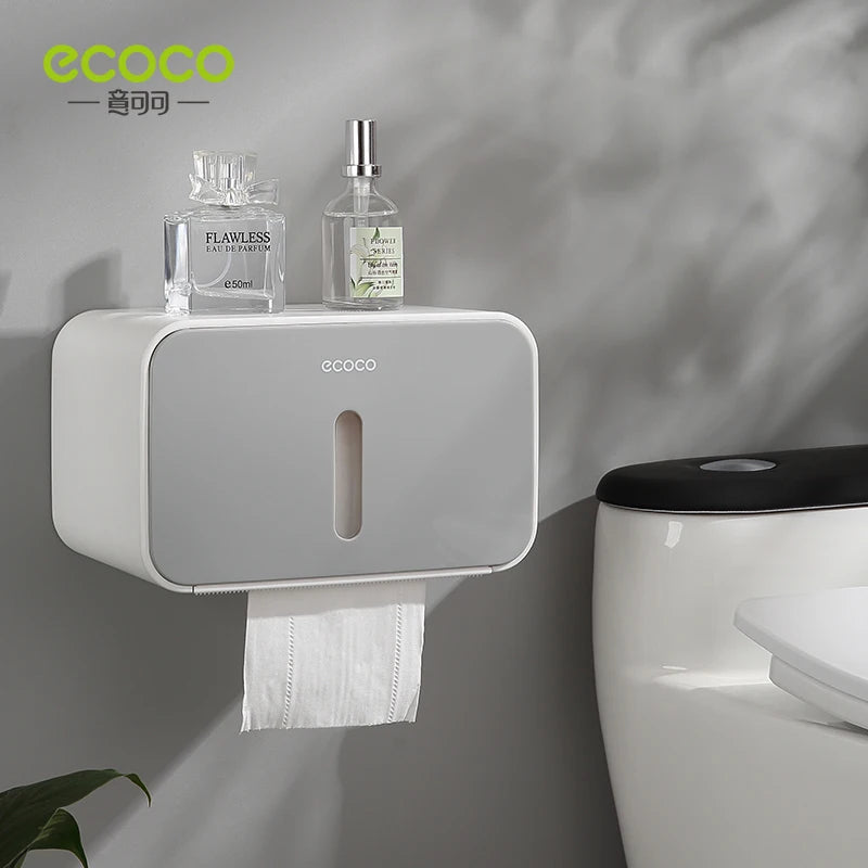 ECOCO Waterproof Paper Towel Box Wall-Mounted Non-Punching Creative Simple Design Home Bathroom Accessories Items Placement Rack