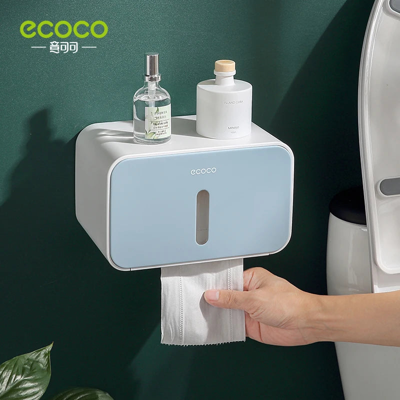 ECOCO Waterproof Paper Towel Box Wall-Mounted Non-Punching Creative Simple Design Home Bathroom Accessories Items Placement Rack