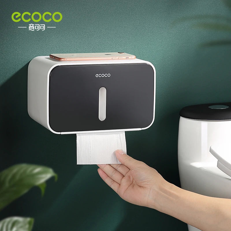 ECOCO Waterproof Paper Towel Box Wall-Mounted Non-Punching Creative Simple Design Home Bathroom Accessories Items Placement Rack