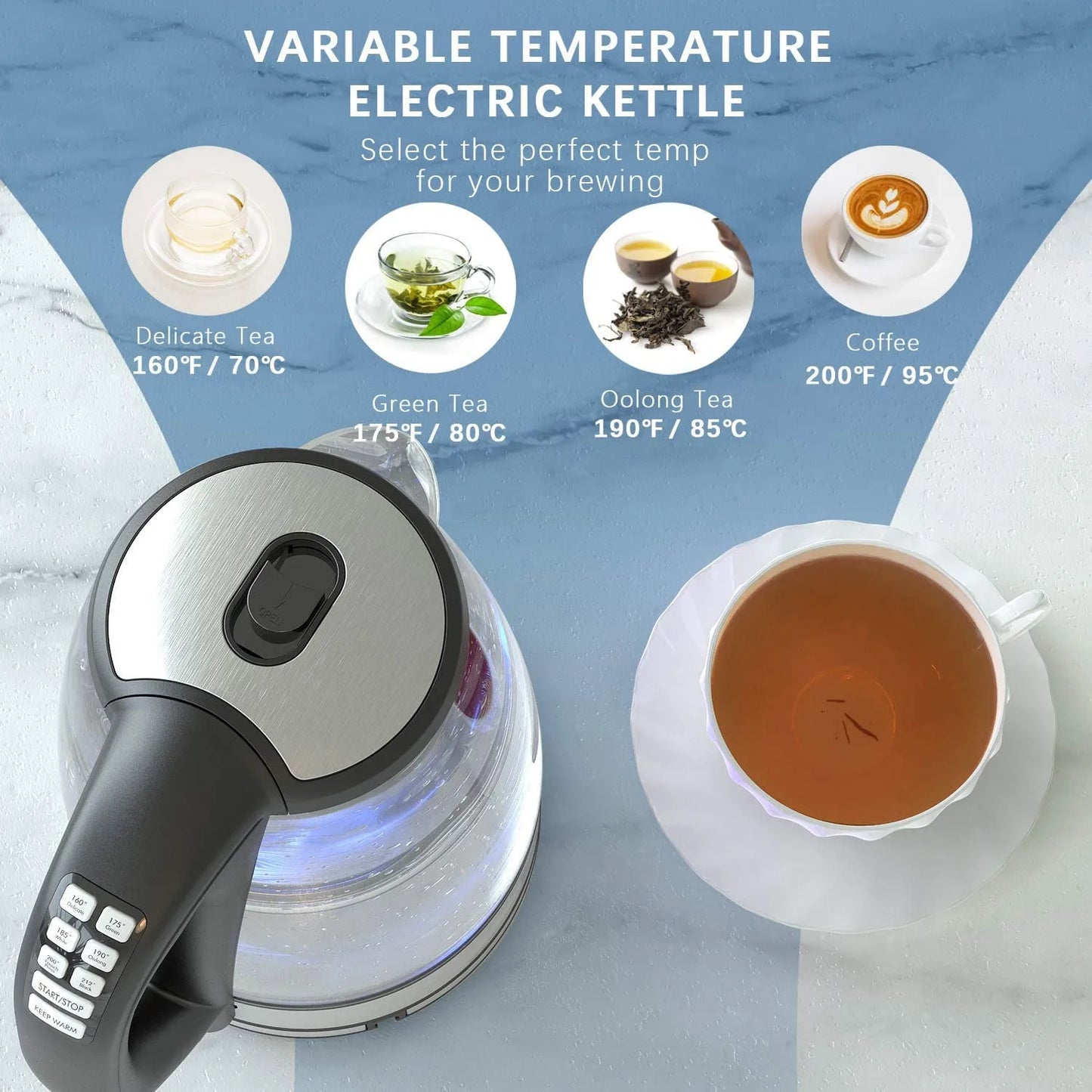 Electric Kettle Temperature Control 4Hours Keep Warm Teapot 2L Glass Tea Coffee Hot Water Boiler BPA Free Home Appliance DEVISIB