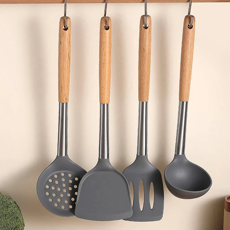 Silicone Cooking Utensil Set Heat Resistant Non Stick Cookware Spatula Shovel Kitchenware Measuring Spoons Baking Tool Set