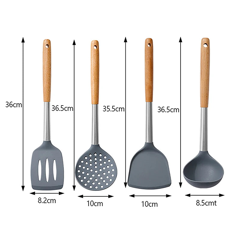 Silicone Cooking Utensil Set Heat Resistant Non Stick Cookware Spatula Shovel Kitchenware Measuring Spoons Baking Tool Set