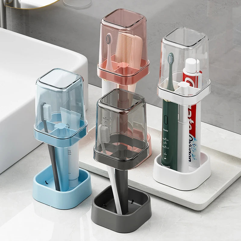 Toothbrush Holder Set With Gargle Cup - Couple Storage Organizer, Space-Saving Design, Ideal For Bathroom Organization & Decor