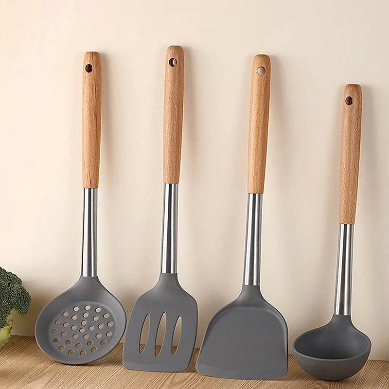 Silicone Cooking Utensil Set Heat Resistant Non Stick Cookware Spatula Shovel Kitchenware Measuring Spoons Baking Tool Set