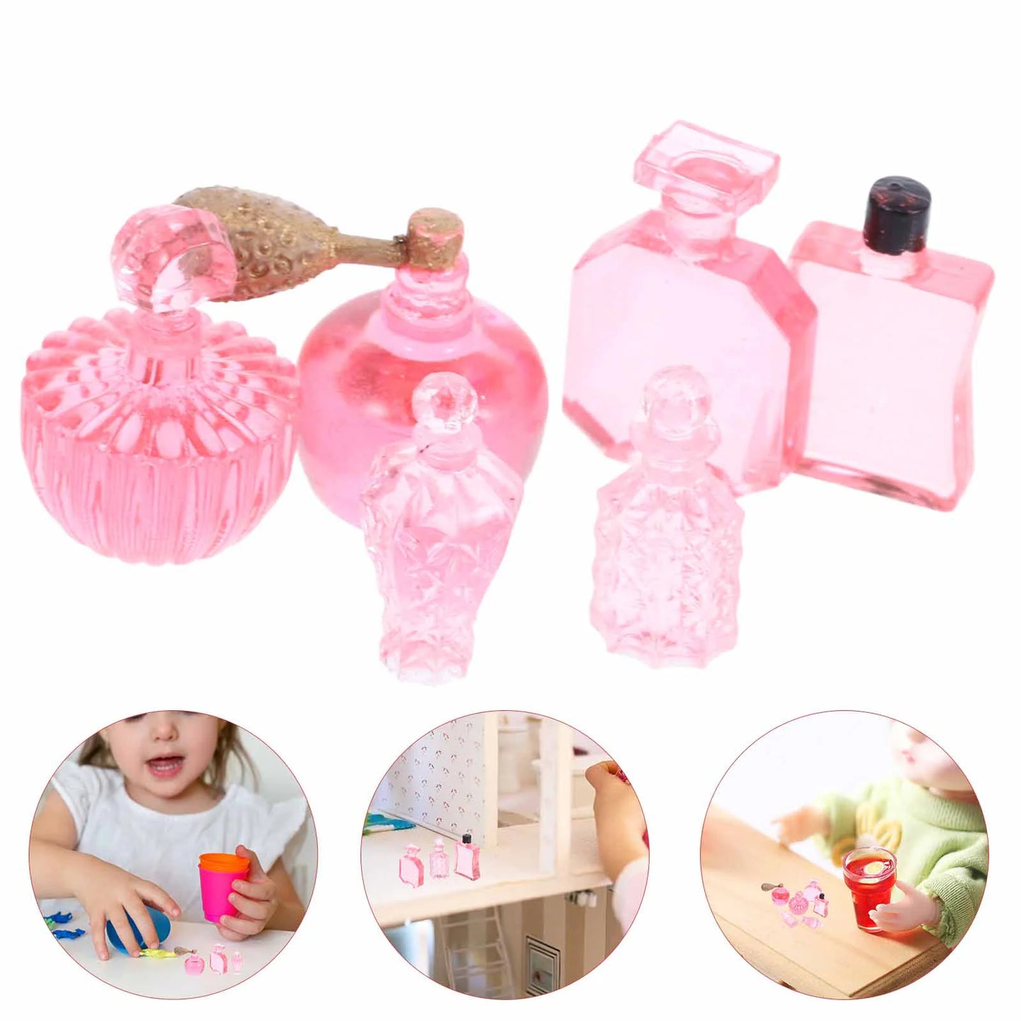 Mini Perfume Ornaments Dollhouse Resin Charms Landscape Decors Pink Miniature Bottle