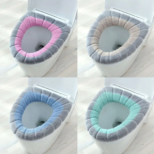 Winter Warm Toilet Seat Cover Closestool Mat 1Pcs Washable Bathroom Accessories Knitting Pure Color Soft O-shape Pad Toilet Seat