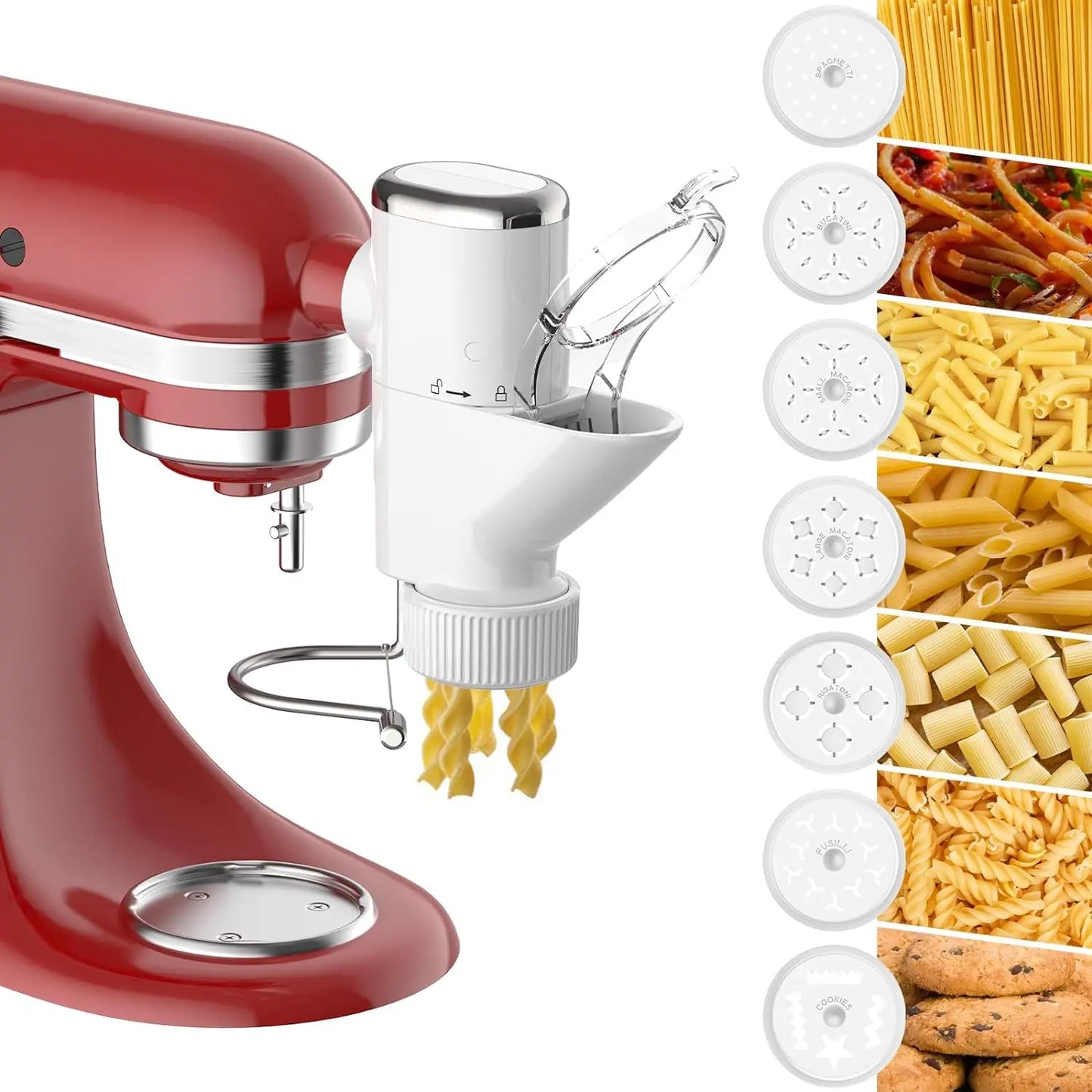 Gourmet Pasta Press Attachment for KitchenAid Stand Mixers, Pasta Press Maker for KitchenAid with 7 Interchangeable Pasta Plates