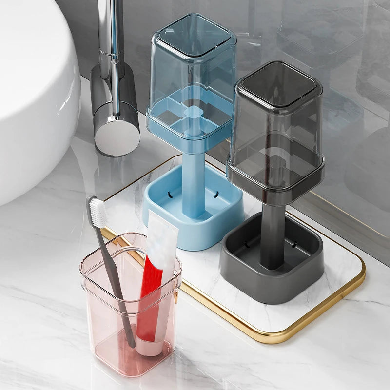 Toothbrush Holder Set With Gargle Cup - Couple Storage Organizer, Space-Saving Design, Ideal For Bathroom Organization & Decor