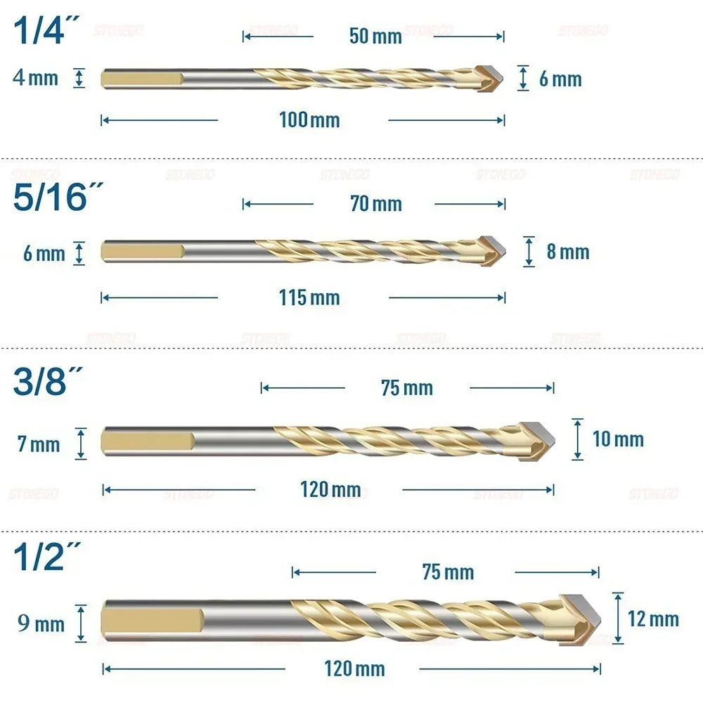 1/5/7PCS Masonry Drill Bit for Concrete Plastic Soft Metal Tile Glass Wood Wall Mirror Ceramic Brick Wall 6mm/8mm/10mm/12mm