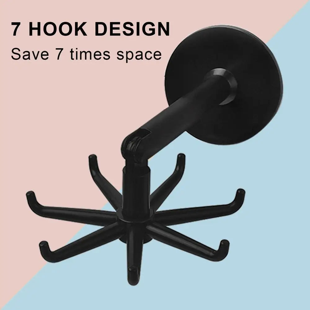 1PCS Strong Self Adhesive Hook Key Storage Hanger Designed With 7 Hooks For Kitchen Bathroom Door Wall Multi-Function