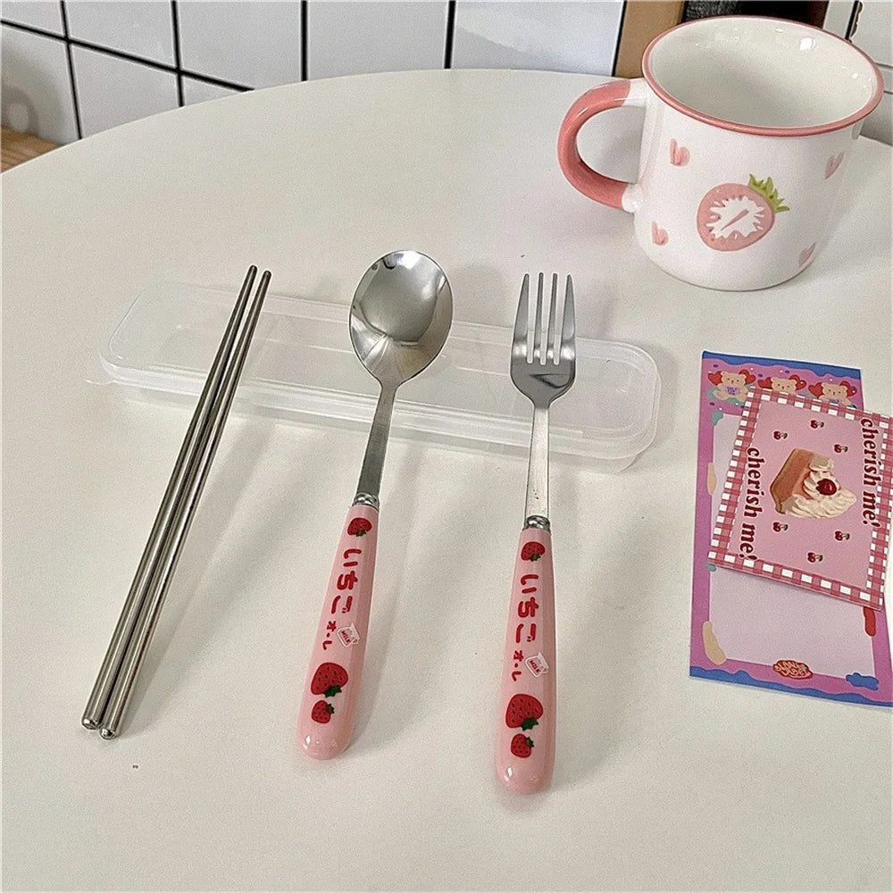 Portable Chopstick Fork Spoon With Storage Box Stainless Steel Cutlery Suit Knife Travel Tableware Set Camping Cutlery Gift Box