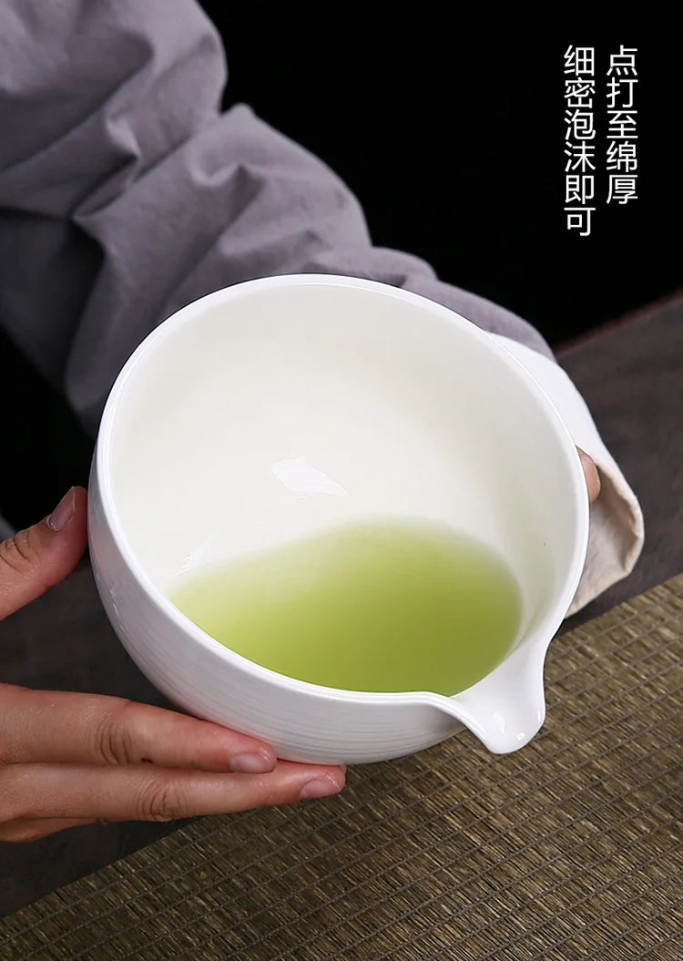 Japanese matcha suits with dumping of mouth of bowl with ceramic egg beater matcha tea spoon of maccha powder compact gift box