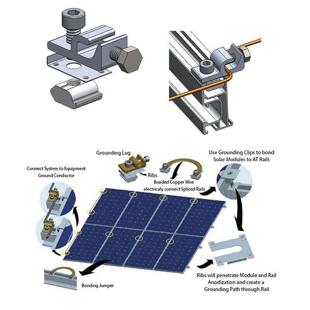 Solar Panel Mounting Bracket Clamps Ground Lugs Fasteners Photovoltaic Support Home Improvement Solar Part For Automobiles Ships