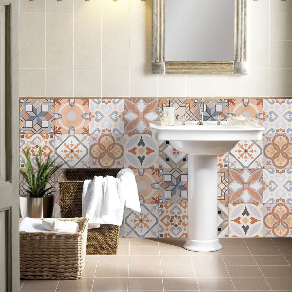 Retro finish matte Moroccan style tile for bathroom kitchen wall remodeled with wear-resistant waterproof self-adhesive paper