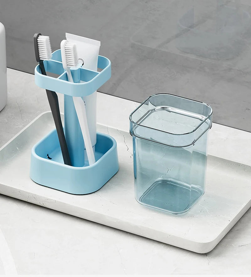 Toothbrush Holder Set With Gargle Cup - Couple Storage Organizer, Space-Saving Design, Ideal For Bathroom Organization & Decor