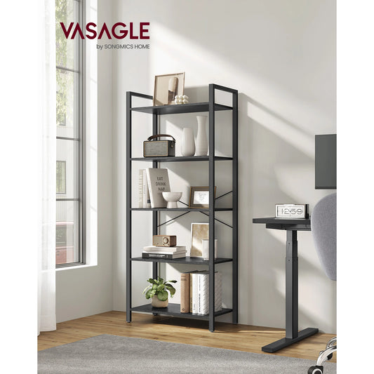 VASAGLE Bookcase, Bookshelf 5 Tier, Standing Display Storage Rack with Steel Frame, for Living Room, Office, Study